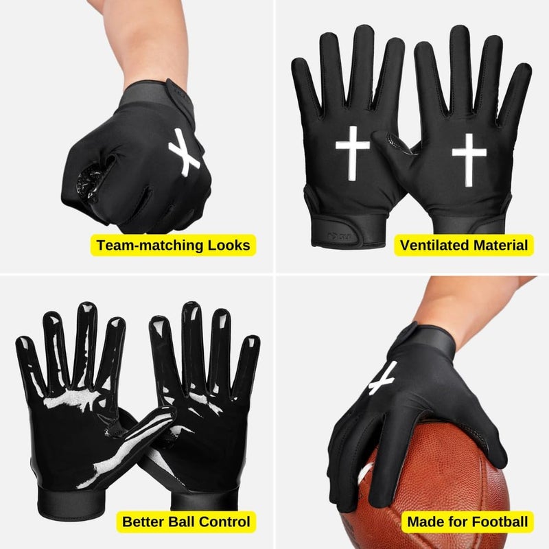 SLEEFS Youth Football Gloves for Men and Women, Faith Cross Black Sticky Receiver Flag Football Gloves for Youth, Adult Men or Women, Stretch Fit, No Slip, Perfect Grip, Machine Washable - Image 5